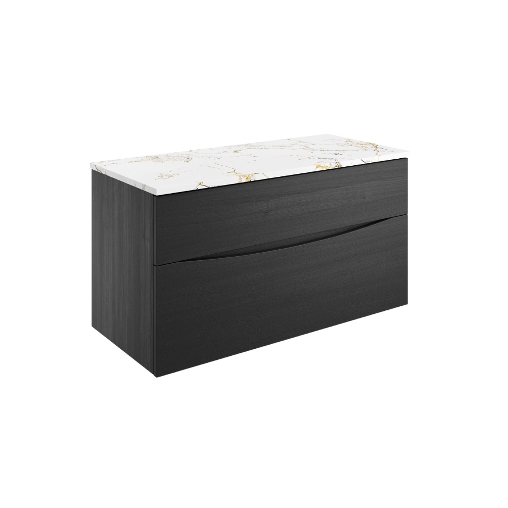Product Cut out image of the Crosswater Glide II Steelwood 1000mm Double Drawer Unit with Gold Vein Worktop